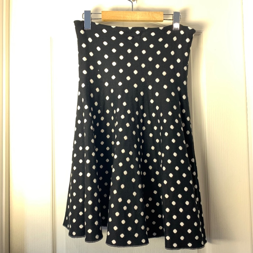 Tristan Black & White Polka Dot‎ Knit Skirt – Flared Midi Style – Size M